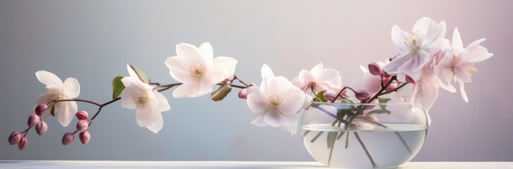 A vase filled with flowers on a table. Copyspace, place for text, panoramic banner. Beautiful...