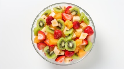 Colorful Top-Down View of a Salad with Strawberries, Kiwi, Orange, and Apple