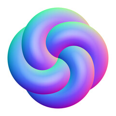 Holographic 3D shape isolated on a transparent background. Trendy abstract geometric design element in blue, purple, and pink colors.