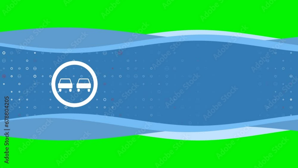 Poster animation of blue banner waves movement with white no overtaking symbol on the left. on the backgrou