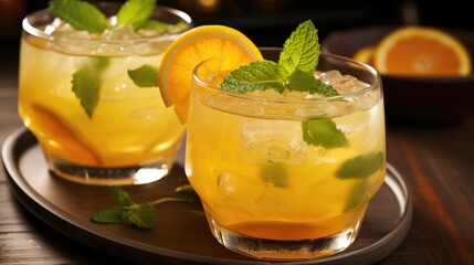 Refreshing summer lemonade from citrus fruits and mint. Fruit cocktails.