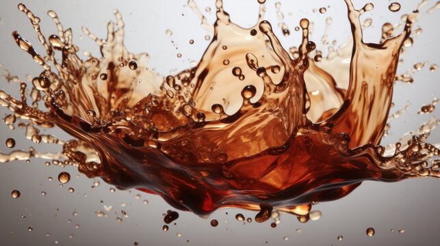 Realistic coffee splash with droplets on a white background. AI generate illustration