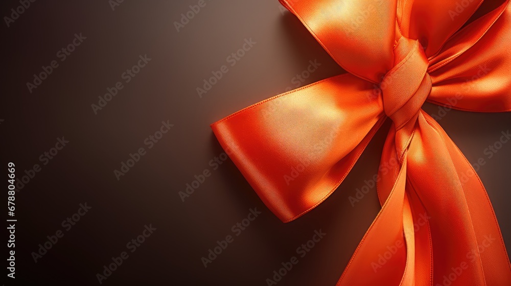 Aufkleber a close up of an orange ribbon on a black background with a bow at the end of the ribbon and the end