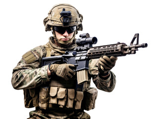 a American military army special force soldier with camouflage helmet and a rifle gun