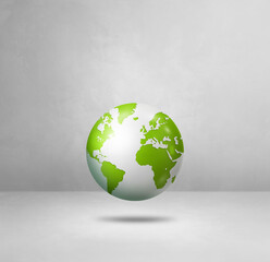 Fototapeta premium World globe, green earth map, isolated on white. Square background