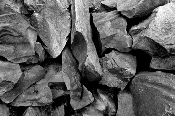 Pile of cushed stones in black and white