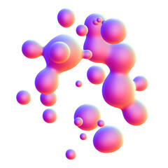 Holographic 3D shape isolated on a transparent background. Trendy abstract geometric design element in purple and pink colors.