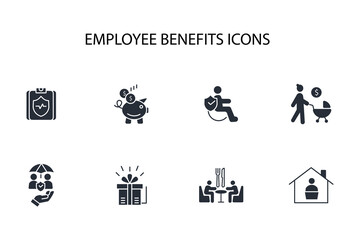 Employee benefits icon set.vector.Editable stroke.linear style sign for use web design,logo.Symbol illustration. - obrazy, fototapety, plakaty