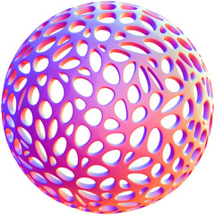 Holographic 3D shape isolated on a transparent background. Trendy abstract geometric design element in purple and pink colors.