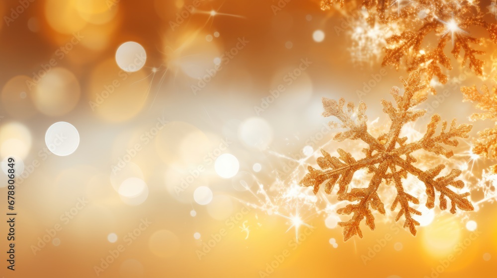 Poster a close up of a snowflake on a blurry background with a boke of lights in the foreground and snow fl