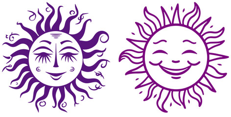 Vector drawing of suns with face.