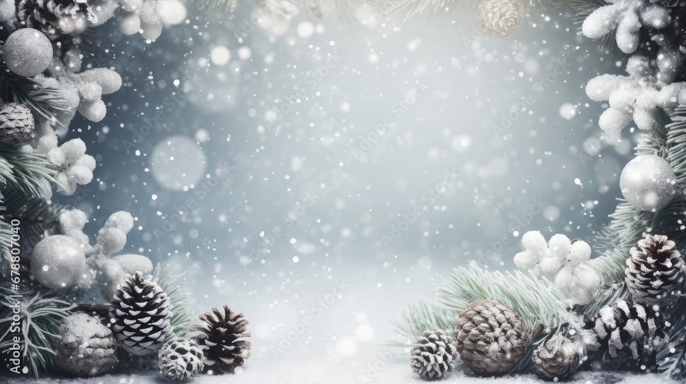 Aufkleber a snowy scene with pine cones and pine cones in the foreground and a pine cone in the middle of the 