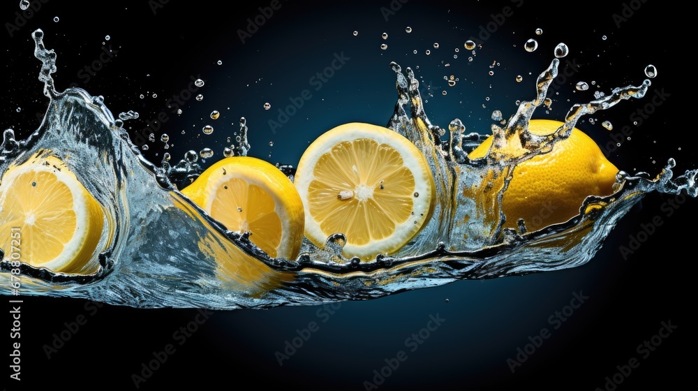 Aufkleber a group of lemons floating in water with splashing water on the top and bottom of the lemons on the 
