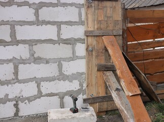 Wooden formwork panels. Home construction