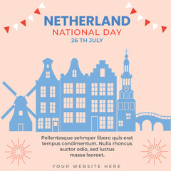 Netherlands  national day social media post template design.  Holland celebration of independence day.