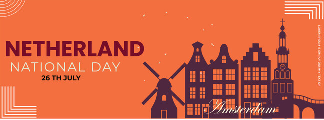 Netherlands national day horizontal banner with Holland flag .geometric abstract suitable for, poster and banner. celebration of independence day.
