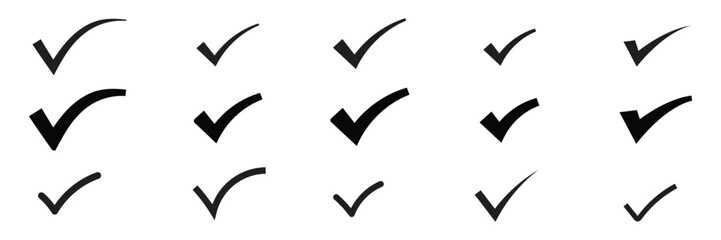 Check mark icons set. Check marks symbol. Simple check mark. Checklist symbols.