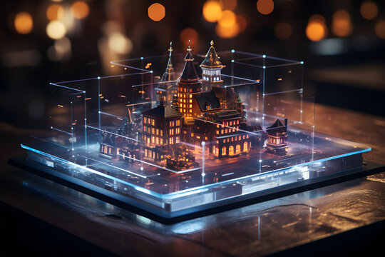 Collect data on a small square holographic sheet, show structure, future technology, science.