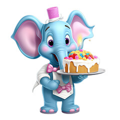 elephant, birthday, illustration, celebration, cute, cake, cartoon, print, isolated, background, color image, pets