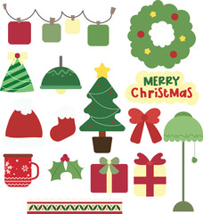 Vector set of cute hand drawn Christmas sticker elements