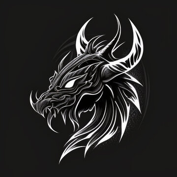 Mystical Creature Emblem: Black and White Monster Head Logo