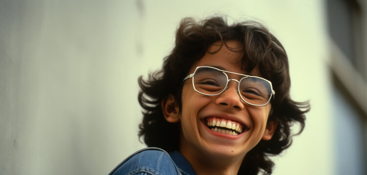 World Genetic Diseases Day concept.A hispanic latino smiling young man with cerebral palsy in glasses poses for the camera.