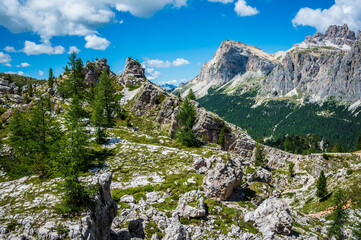 Fototapeta na wymiar Dolomites, five towers. Breathtaking panorama of the mountains above Cortina d'Ampezzo.
