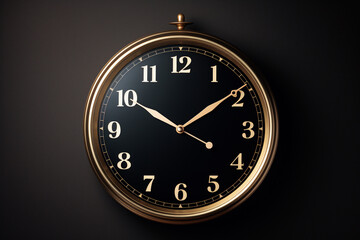 Fototapeta na wymiar Classic wall clock with golden frame on black background