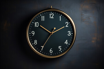 Sleek black wall clock with gold details and dark ambiance