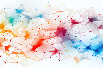 Vibrant network mesh with multicolored nodes on a clean white background