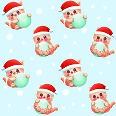 Christmas cute kitty cat seamless pattern bg