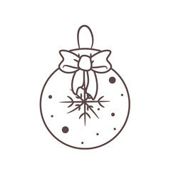 Isolated Outline Vector Illustration of Christmas ornament with snowflake and bow. Element of xmas and New Year decoration