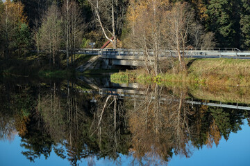 bridge over Ņega river in Latvia on autumn time