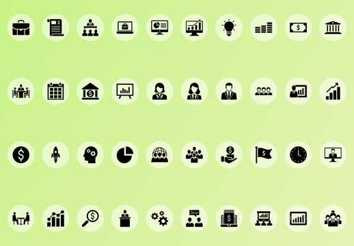 Green Business Finance Marketing Management Icons Set