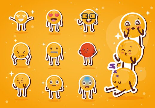 Yellow Emoji Cartoon Cute Expression Icon Set