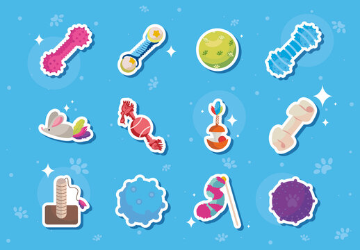 Blue and Colorful Pet Toys Sticker Set