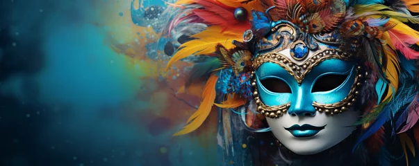 Gardinen carnival mask with feathers, Rio de Janeiro carnival, copy space. ai generative © Oleksandr