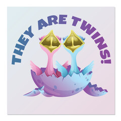 They are twins! vector illustration with chickens hatched from an egg to announce the gender of the expected (born) baby (opposite-sex twins)