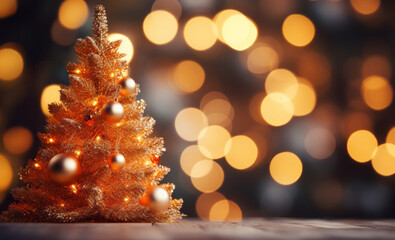 Decorated Christmas tree on blurred, sparkling and bokeh light background.