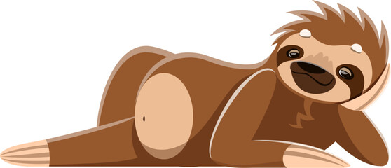 Fototapeta premium Cartoon sloth character rests with cheek propped, embodying tranquility and leisure. Its relaxed posture captures the essence of unhurried contentment. Isolated vector relaxed cute tropical animal