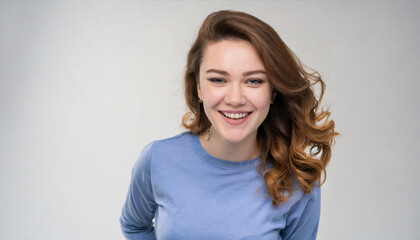 studio portrait of a cheerful girl laughing at the camera on a white background
