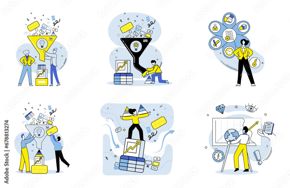 Poster market analysis vector illustration. careful planning and optimization are essential for effective m