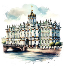 Fototapeta premium Isolated Watercolor of The Hermitage