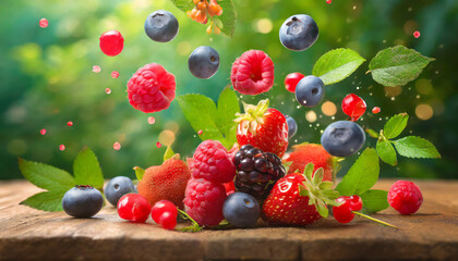 falling fresh ripe wild berries generative ai