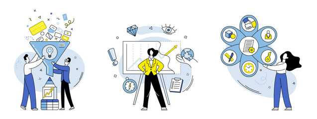 Business analytics vector illustration. Economic factors influence business operations and profitability Capital investment fuels business expansion and innovation Statistics provide objective
