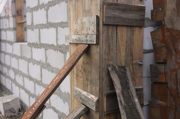 Wooden formwork panels. Home construction