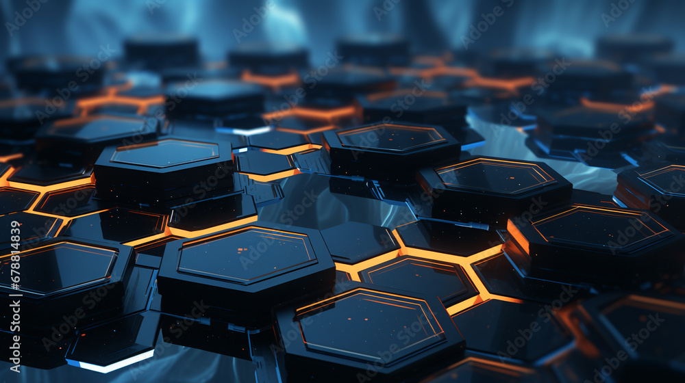 Poster futuristic hexagons abstract digital technology background. ai generative