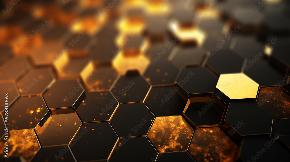 Poster futuristic hexagons abstract digital technology background. ai generative