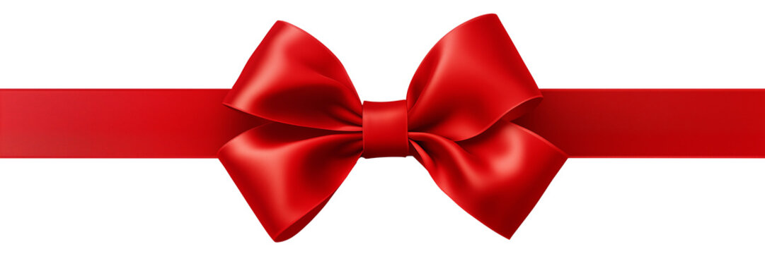 Red gift ribbon and bow isolated on transparent background, Christmas or birthday or Valentines Day holiday celebration, png file