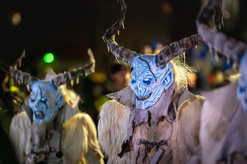 Krampus, the devils of Christmas. Traditional Christmas masks from the Eastern Alps